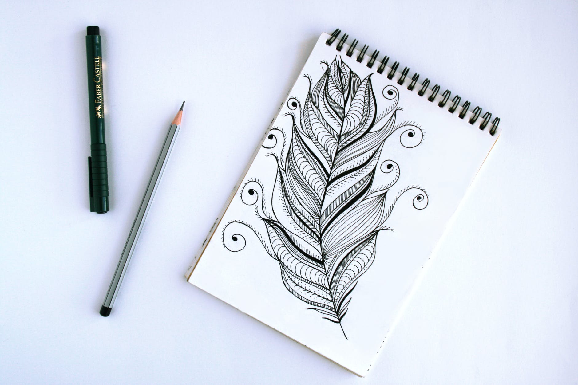 črčkarije i škrabotine, spring book with feather sketch