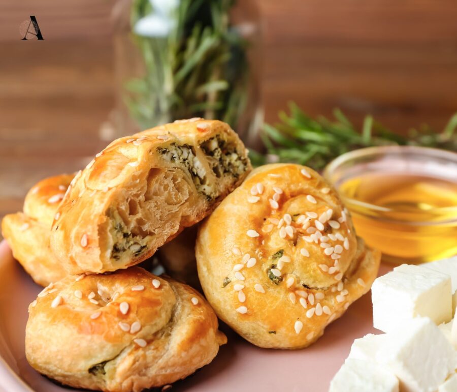 Hrskavo punjeno pecivo s porilukom i feta sirom