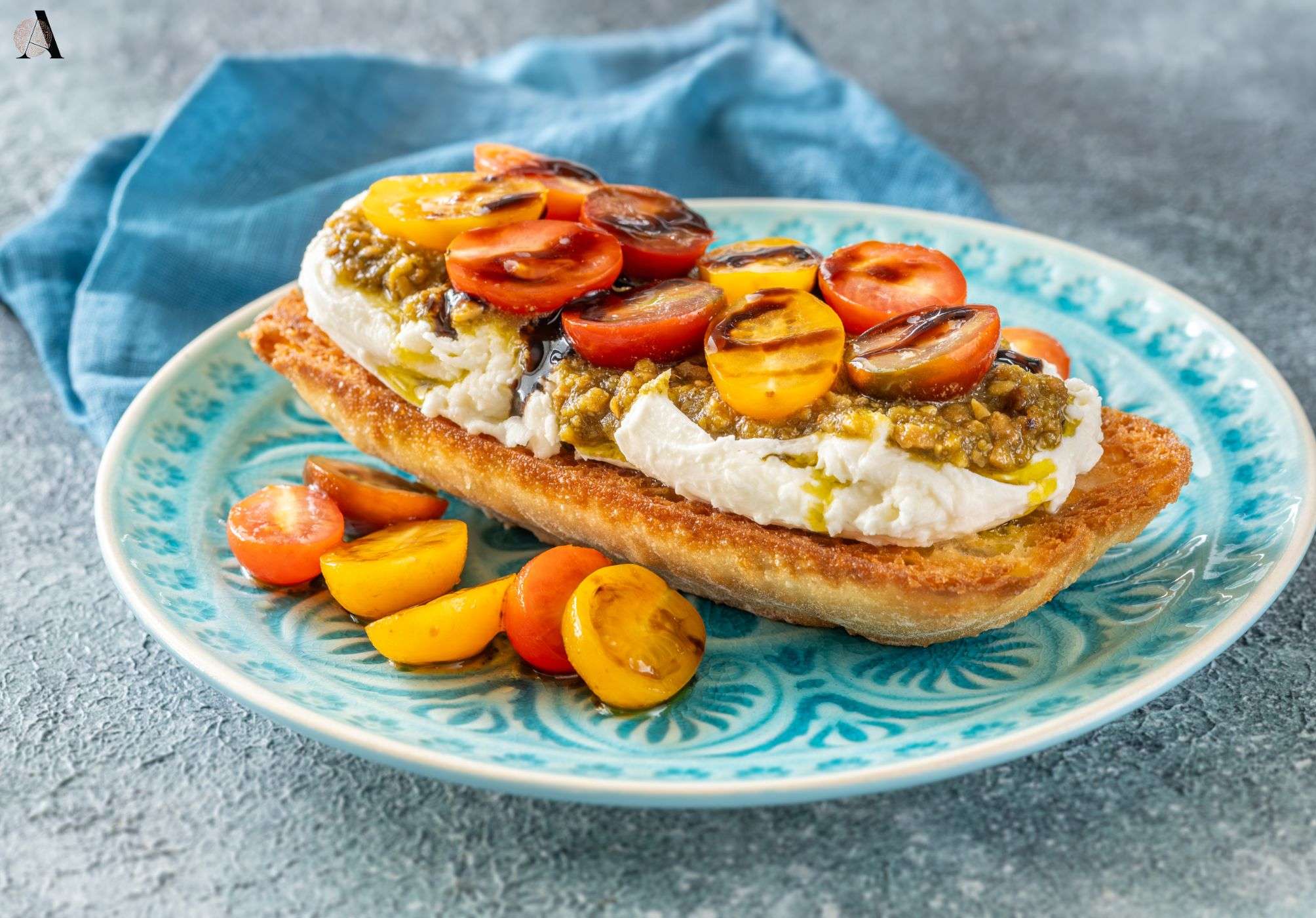 bruschette s burratom i pečenim rajčicama